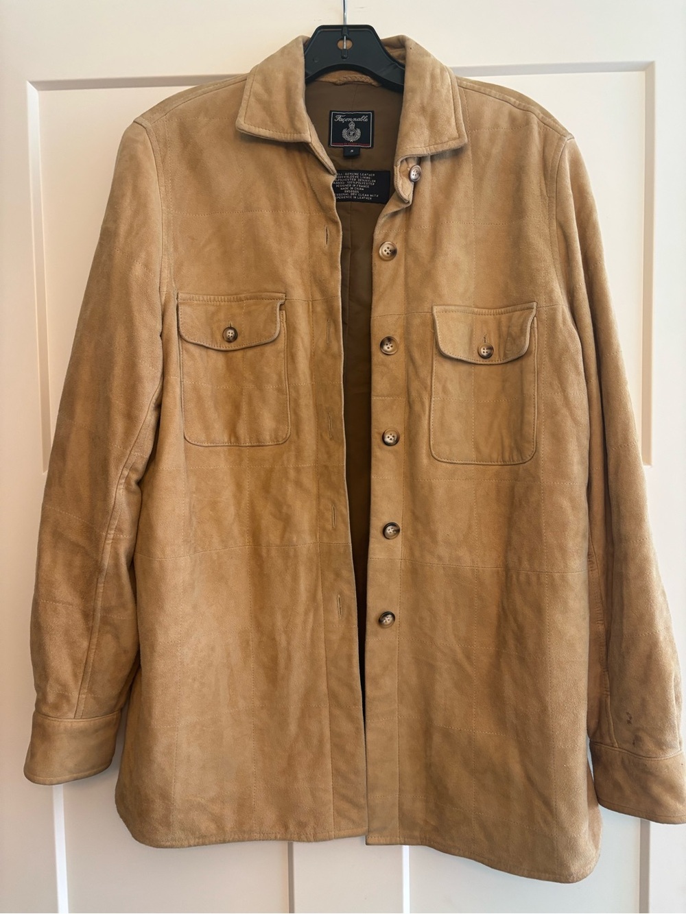 Faconnable Men's Light Tan Suede Button-Front Shirt Jacket